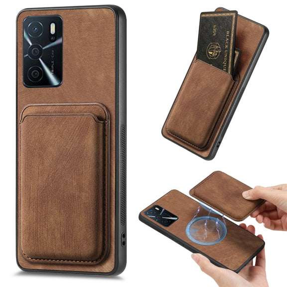 For OPPO A16 Retro Leather Card Bag Magnetic Phone Case(Brown)