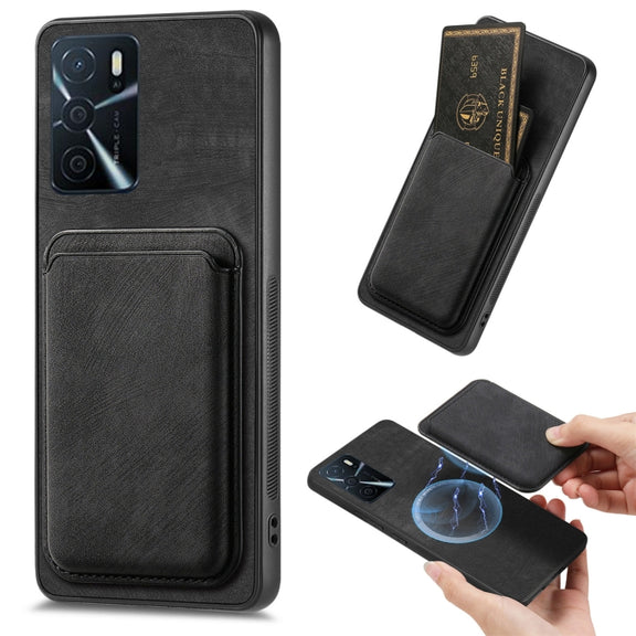 For OPPO A16 Retro Leather Card Bag Magnetic Phone Case(Black)