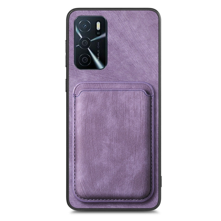For OPPO Reno6 Pro+ Retro Leather Card Bag Magnetic Phone Case(Purple)