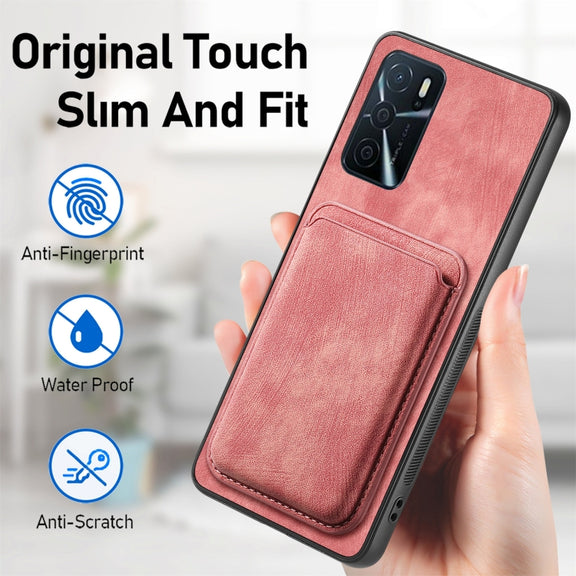 For OPPO A53 / A53S Retro Leather Card Bag Magnetic Phone Case(Pink)