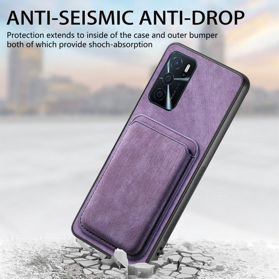 For OPPO A7/A12 Retro Leather Card Bag Magnetic Phone Case(Purple)