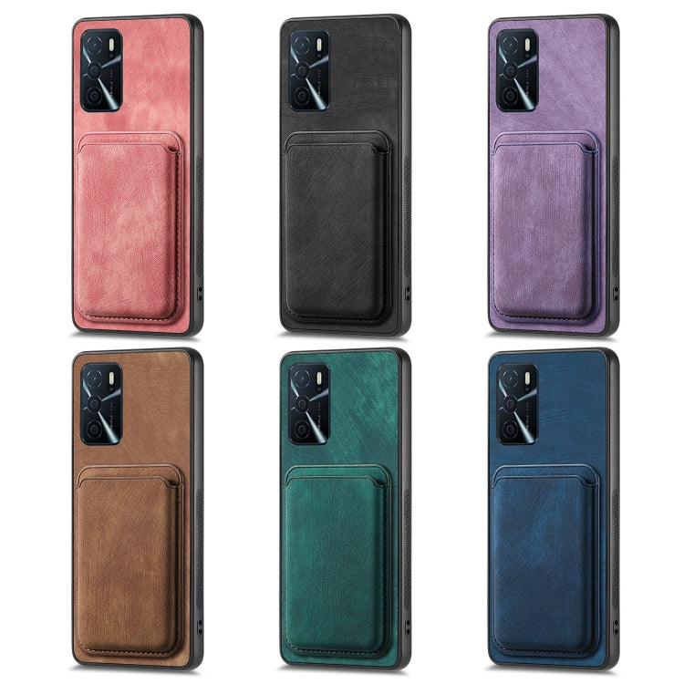 For OPPO Reno7 4G Retro Leather Card Bag Magnetic Phone Case(Pink)