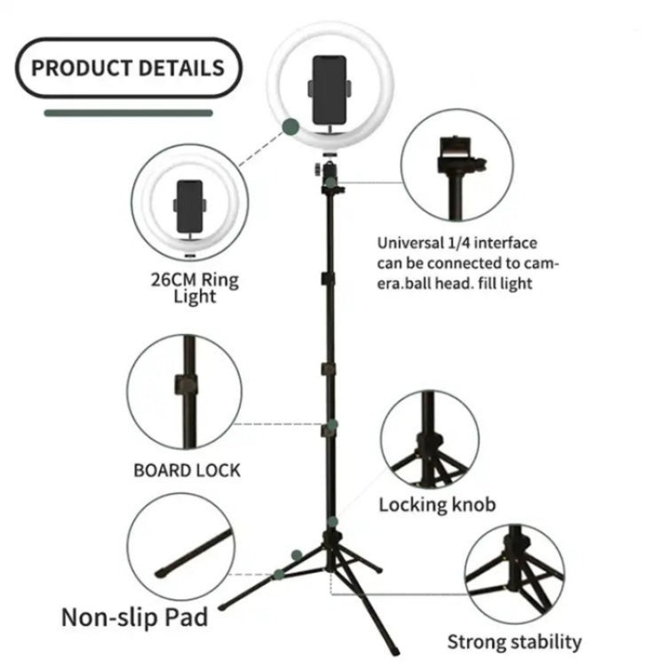 JMARY FM-536A 10 inch Ring Live Fill Light Streaming Stand Beauty Light Set