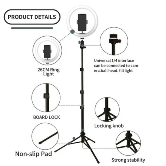 JMARY FM-536A 10 inch Ring Live Fill Light Streaming Stand Beauty Light Set