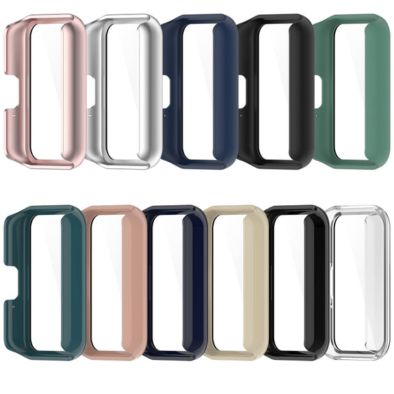 For Samsung Galaxy Fit 3 SM-R390 PC + Tempered Glass Film Integrated Watch Protective Case(Ink Blue)