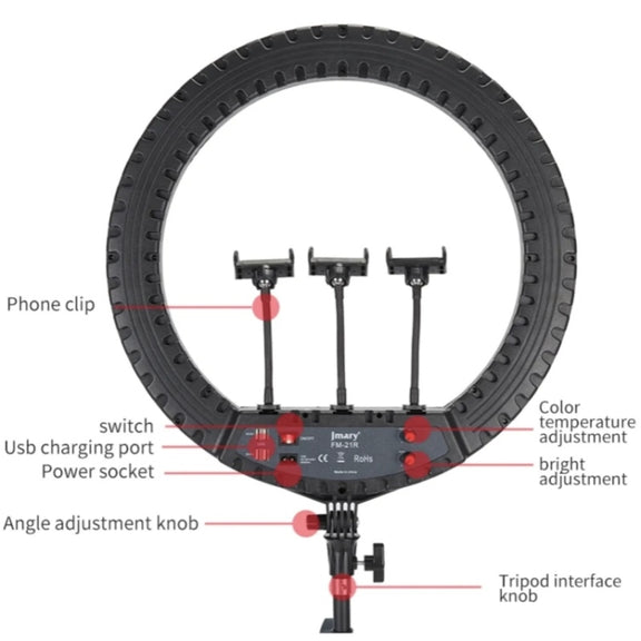 JMARY FM-21R With Remote Control Phone Clip 21-inch Dimmable LED Ring Light(US Plug)