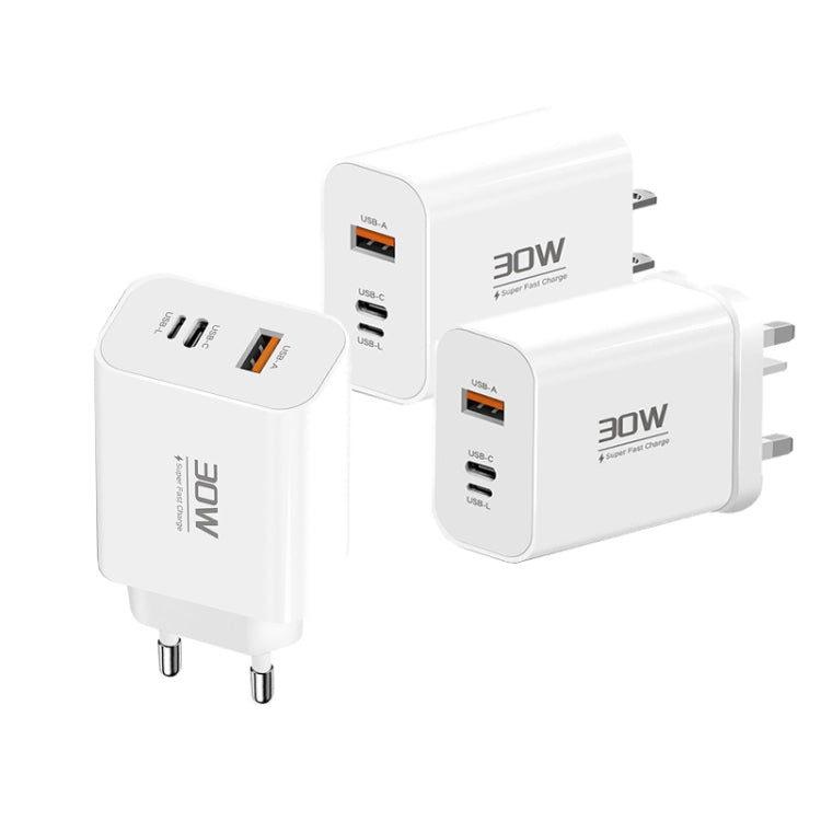 PD30W USB-C / Type-C + 8 Pin + USB-A Reverse Charger Suitable for iPhone Series(US Plug)