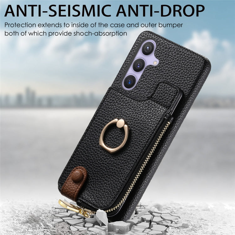 For Samsung Galaxy S24+ 5G Litchi Leather Oil Edge Ring Zipper Wallet Back Phone Case(Black)