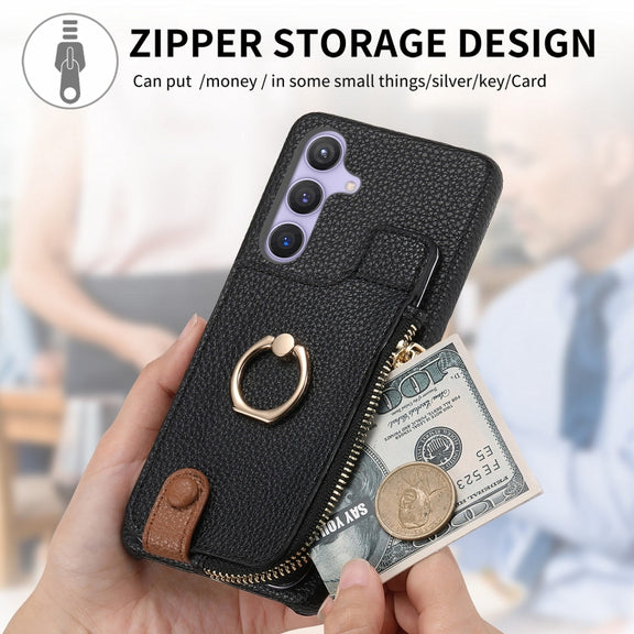 For Samsung Galaxy S24+ 5G Litchi Leather Oil Edge Ring Zipper Wallet Back Phone Case(Black)