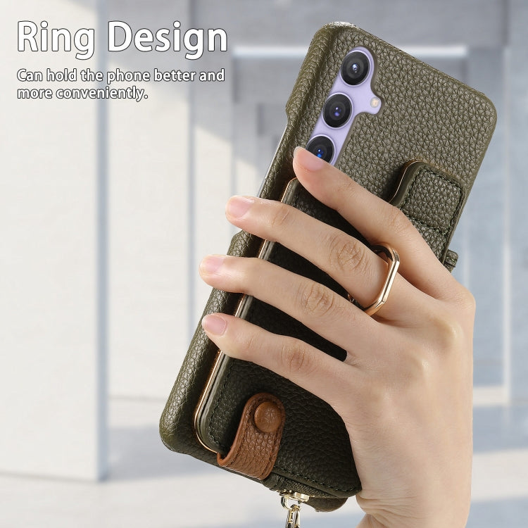 For Samsung Galaxy S24 5G Litchi Leather Oil Edge Ring Zipper Wallet Back Phone Case(Green)