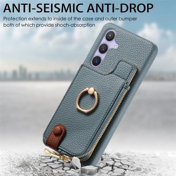 For Samsung Galaxy S24 5G Litchi Leather Oil Edge Ring Zipper Wallet Back Phone Case(Blue)