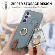 For Samsung Galaxy S24 5G Litchi Leather Oil Edge Ring Zipper Wallet Back Phone Case(Blue)