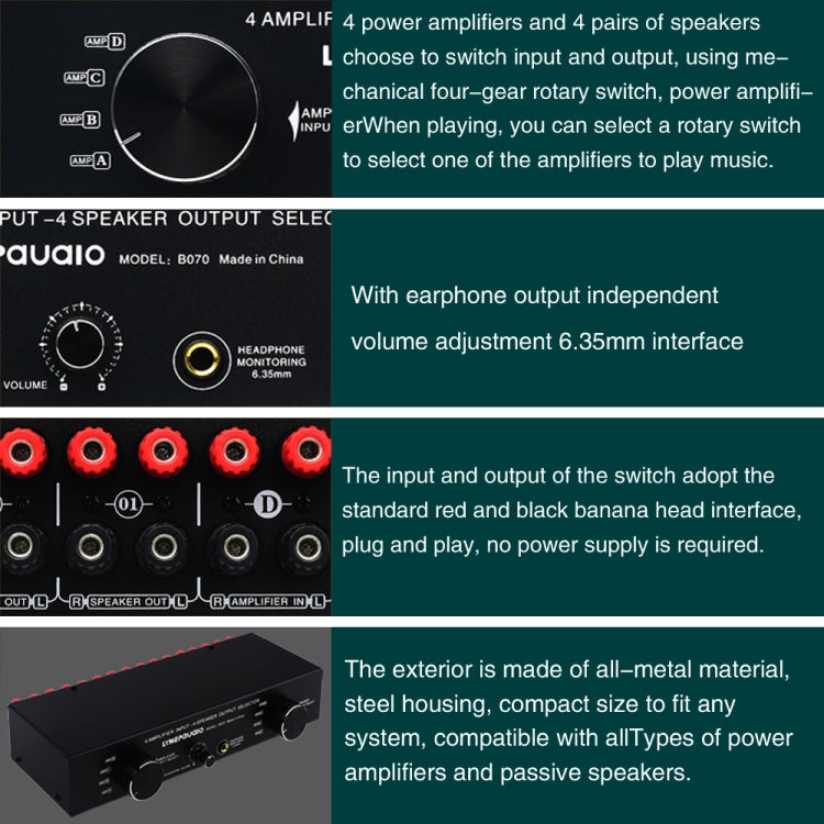 B070 4 Input 4 Ooutput Power Amplifier Speaker Selector Switcher Speaker Comparator