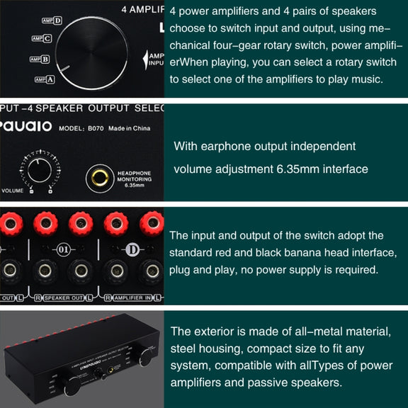 B070 4 Input 4 Ooutput Power Amplifier Speaker Selector Switcher Speaker Comparator