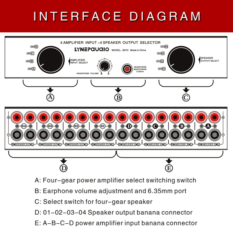B070 4 Input 4 Ooutput Power Amplifier Speaker Selector Switcher Speaker Comparator