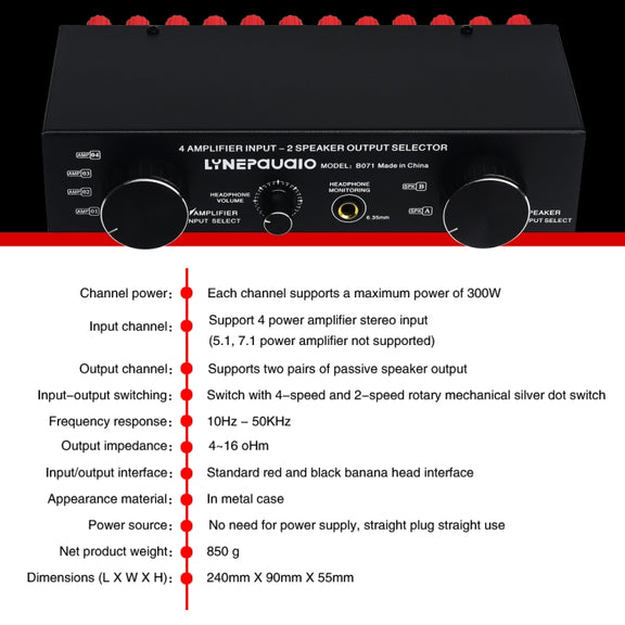 B071 4 Input 2 Output or 2 In 4 Out Power Amplifier Speaker Selector Switcher