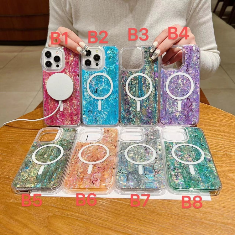 For iPhone 14 Plus Shell Texture Multicolor MagSafe TPU Phone Case(Purple)