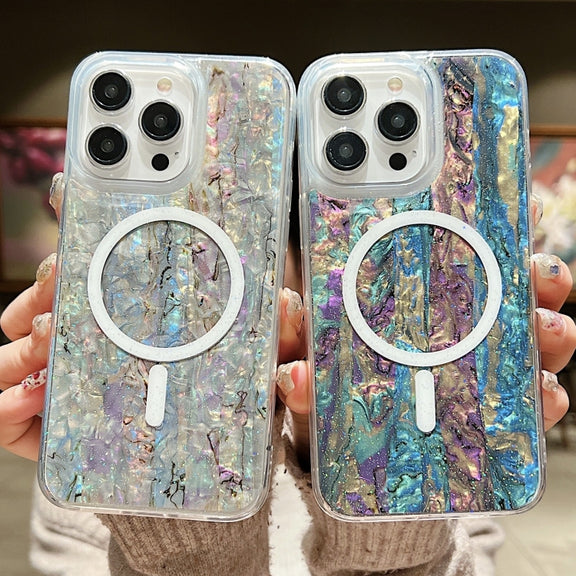 For iPhone 15 Pro Shell Texture Multicolor MagSafe TPU Phone Case(Peacock Blue)