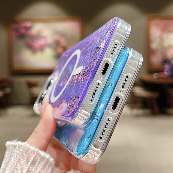 For iPhone 15 Shell Texture Multicolor MagSafe TPU Phone Case(Silver Gray)