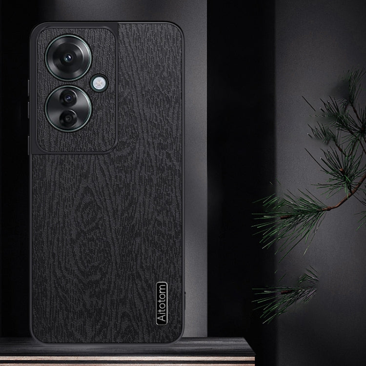For OPPO Reno11 F Tree Bark Leather Shockproof Phone Case(Black)