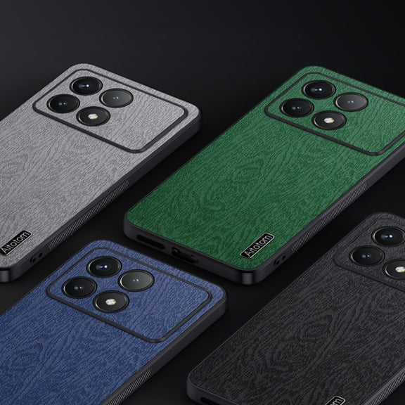 For Xiaomi Redmi K70 Tree Bark Leather Shockproof Phone Case(Grey)