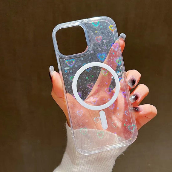 For iPhone 15 Pro Max Laser Love MagSafe TPU Phone Case(Transparent)