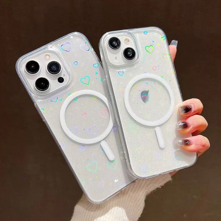 For iPhone 14 Laser Love MagSafe TPU Phone Case(Transparent)