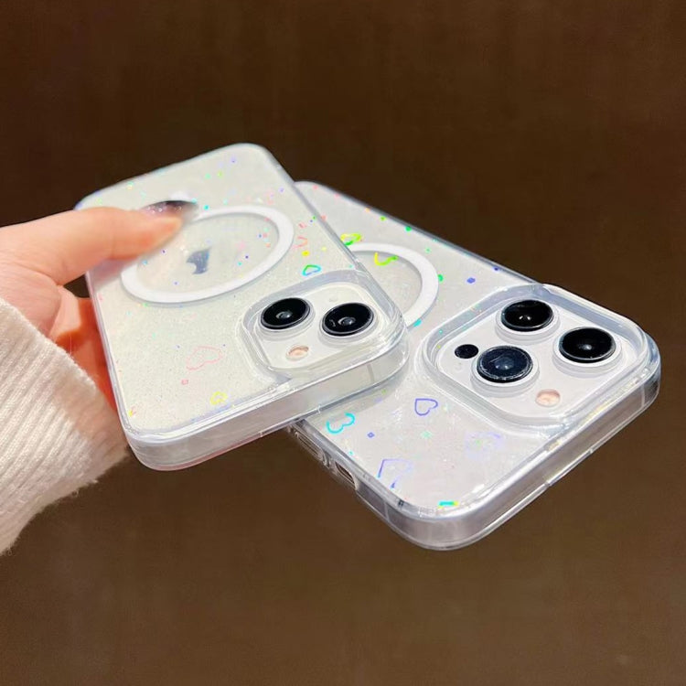 For iPhone 14 Pro Max Laser Love MagSafe TPU Phone Case(Transparent)