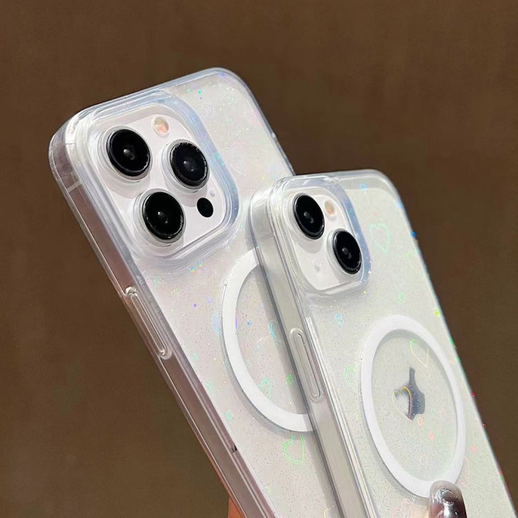 For iPhone 15 Pro Max Laser Love MagSafe TPU Phone Case(Transparent)