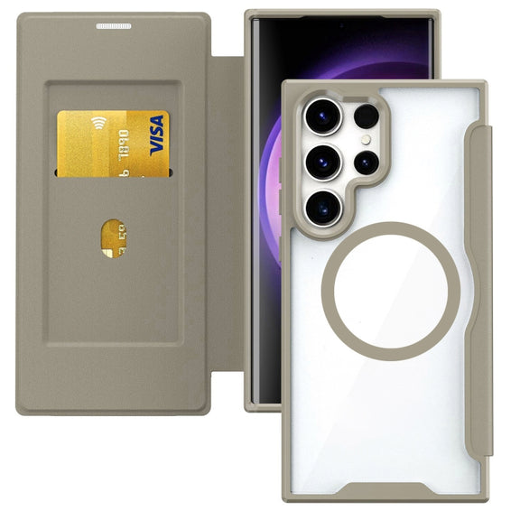 For Samsung Galaxy S24 Ultra 5G MagSafe RFID Blocking Adsorption Flip Leather Phone Case(Grey)