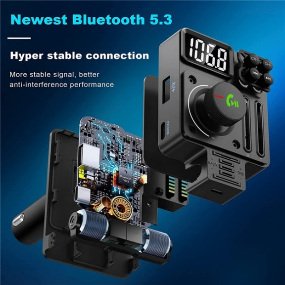 MT01 Car FM Transmitter MP3 Music Player Bluetooth Adapter Type-C + USB Car Charger
