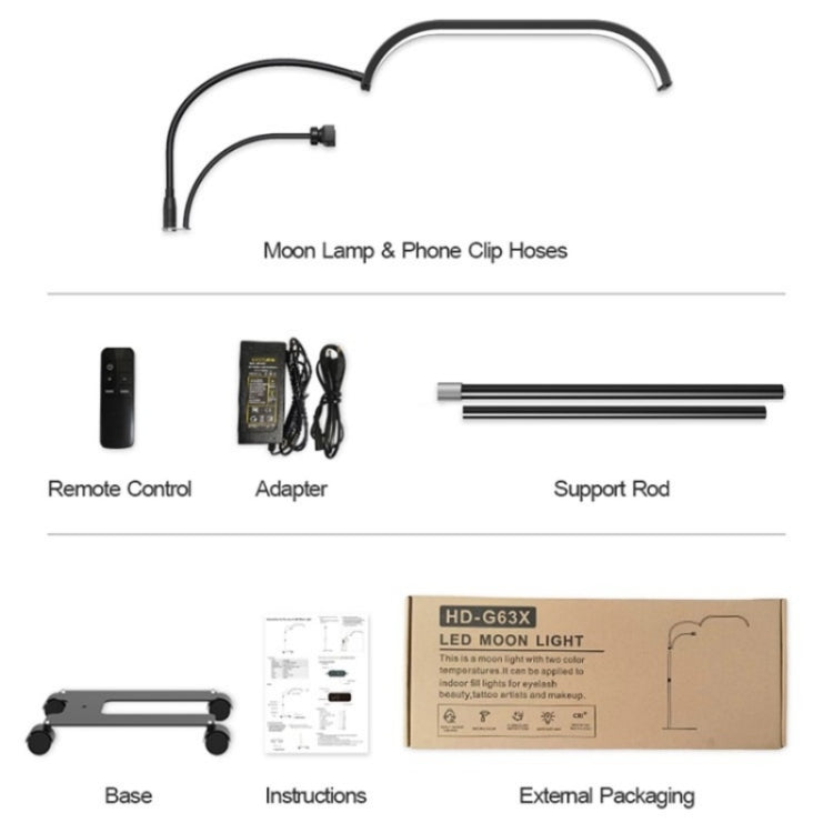HD-G63X Floor Standing Remote Dimming LED Moon Lamp Manicure Eyelash Beauty Lamp(UK Plug)