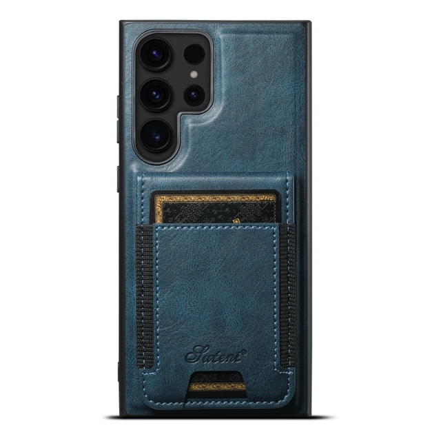 For Samsung Galaxy S23 Ultra 5G Suteni H17 Oil Eax Leather MagSafe Detachable Wallet Phone Case(Blue)