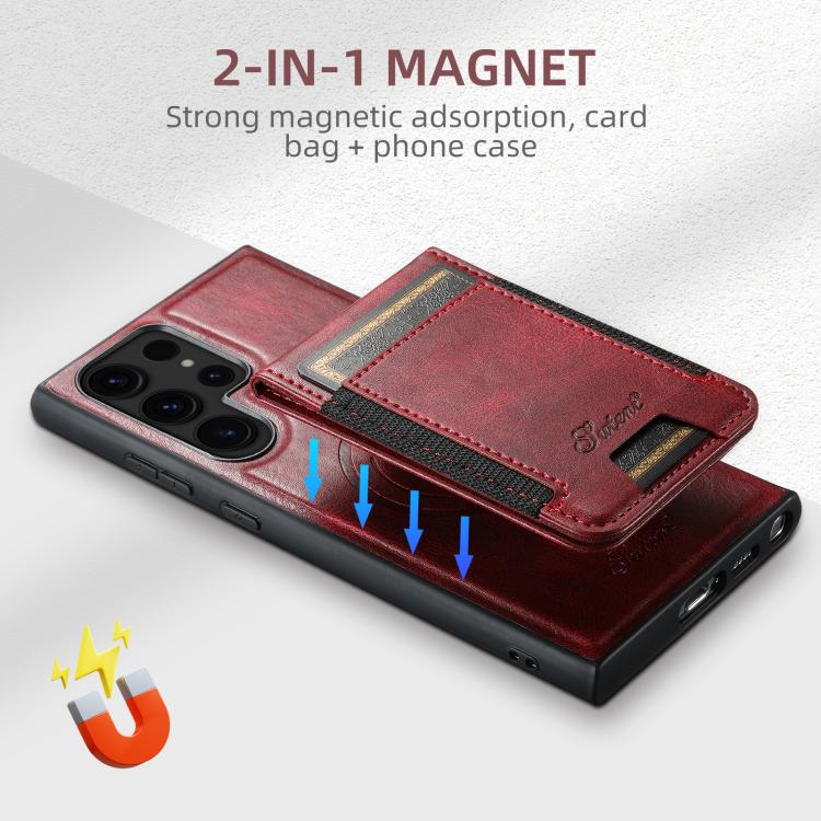 For Samsung Galaxy S25 5G Suteni H17 Oil Eax Leather MagSafe Detachable Wallet Phone Case(Red)