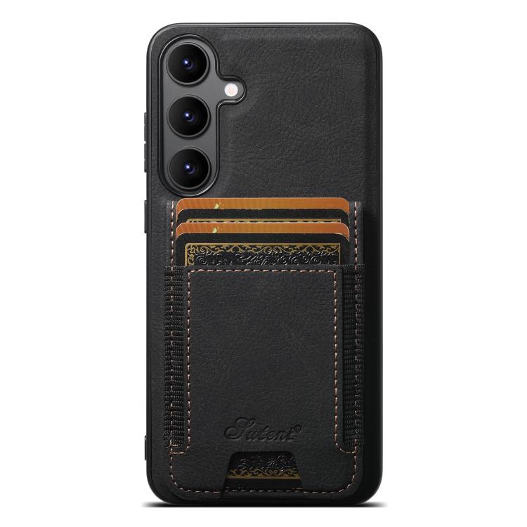For Samsung Galaxy S25 5G Suteni H17 Litchi Texture Leather MagSafe Detachable Wallet Phone Case(Black)