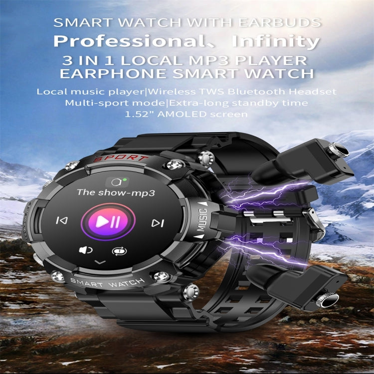 T96 1.52 inch Amoled Screen 2 in 1 Bluetooth Earphone Smart Watch(Black)