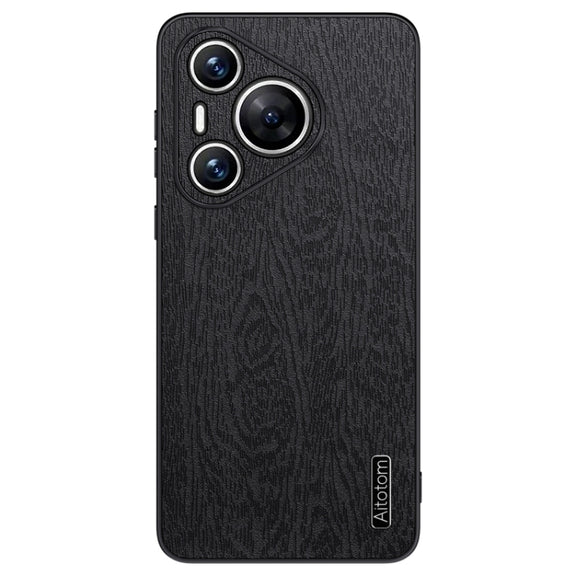 For Huawei Pura 70 Tree Bark Leather Shockproof Phone Case(Black)