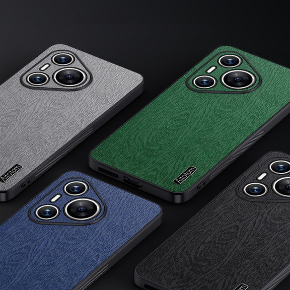 For Huawei Pura 70 Tree Bark Leather Shockproof Phone Case(Blue)
