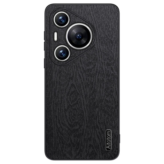 For Huawei Pura 70 Pro Tree Bark Leather Shockproof Phone Case(Black)