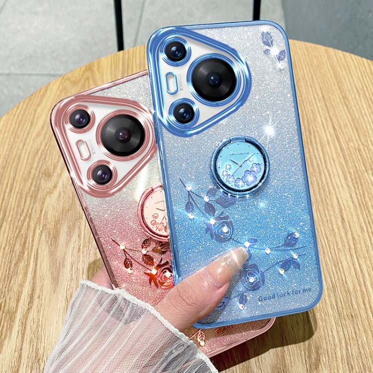 For Huawei Pura 70 Pro Gradient Glitter Immortal Flower Ring All-inclusive Phone Case(Purple)
