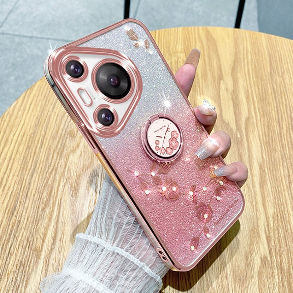 For Huawei Pura 70 Pro Gradient Glitter Immortal Flower Ring All-inclusive Phone Case(Purple)