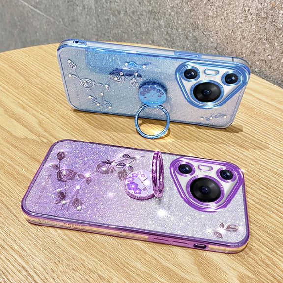 For Huawei Pura 70 Pro Gradient Glitter Immortal Flower Ring All-inclusive Phone Case(Purple)