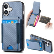 For iPhone 16 Carbon Fiber Vertical Flip Wallet Stand Phone Case(Blue)