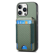 For iPhone 16 Pro Carbon Fiber Vertical Flip Wallet Stand Phone Case(Green)