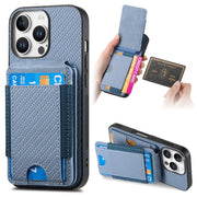 For iPhone 16 Pro Max Carbon Fiber Vertical Flip Wallet Stand Phone Case(Blue)