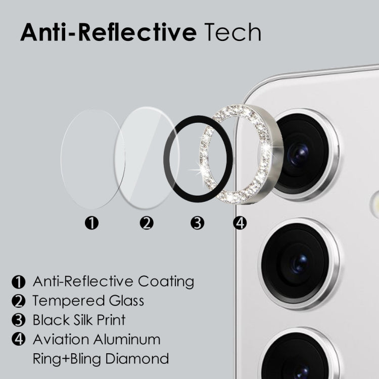 For Samsung Galaxy S24+ 5G NORTHJO Camera Lens Bling Glitter Metal Ring Tempered Glass Film(Silver)
