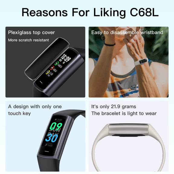 C68L IP67 Water-resistant Smart Bracelet Sport Fitness Tracker(White)