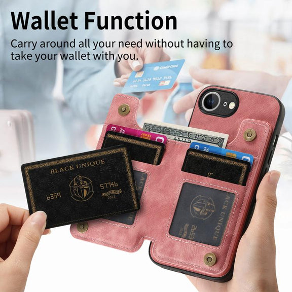 For iPhone 16e Retro Leather Zipper Wallet Back Phone Case(Pink)