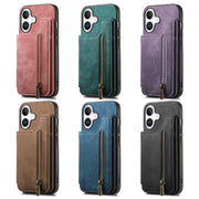 For iPhone 16e Retro Leather Zipper Wallet Back Phone Case(Green)
