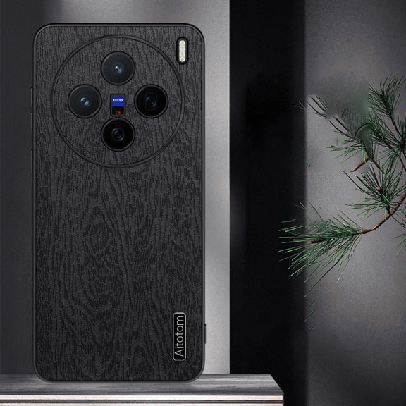 For vivo X200 Tree Bark Leather Shockproof Phone Case(Black)